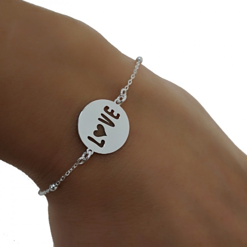 Pulsera de Plata de ley cadena con bolitas chapa LOVE 1